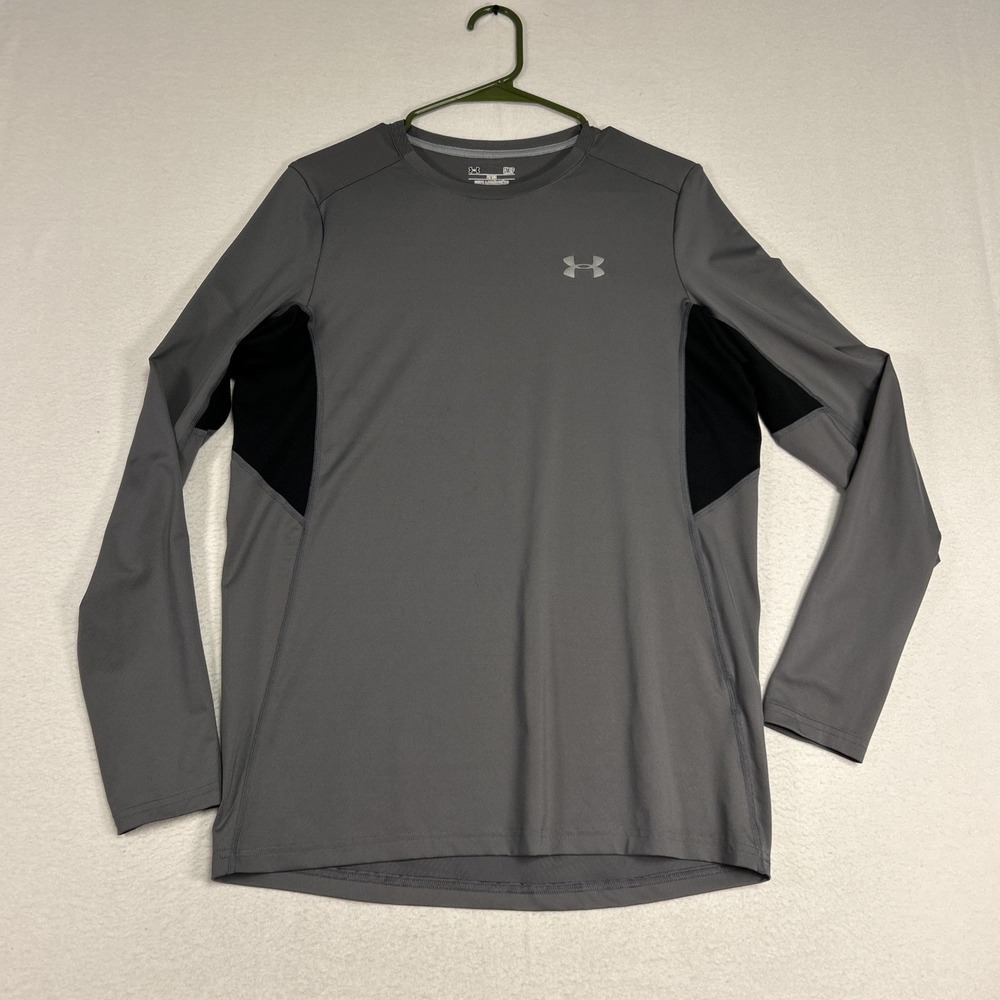 Under Armour Heatgear Long Sleeve Fitted Shirt Mens Small Gray Black